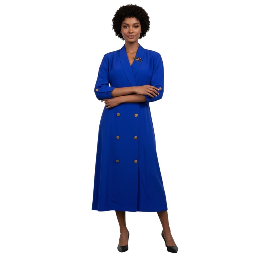 Vintage Colbalt Blue Blazer‎ Dress Military Style Gold Shield Buttons